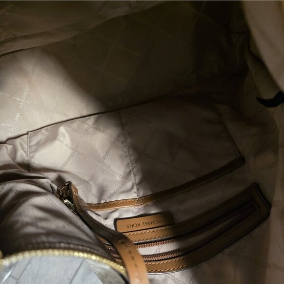 Michael Kors Lexington MK Signature Cream Brown Tote Shoulder Bag Tote Purse - Picture 10 of 12